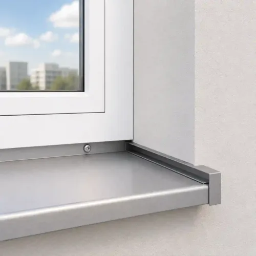 Hirth Alu Außenfensterbank nach Maß mit seitlichem Abschluss für moderne Fassaden