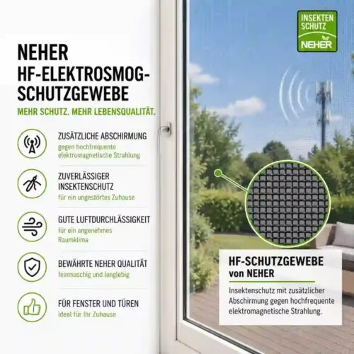 HF-Elektrosmog-Schutzgewebe von Neher mit zusätzlicher Abschirmung gegen hochfrequente elektromagnetische Strahlung